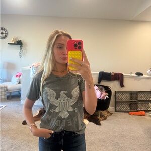 Gray Graphic Tee with Eagle Design